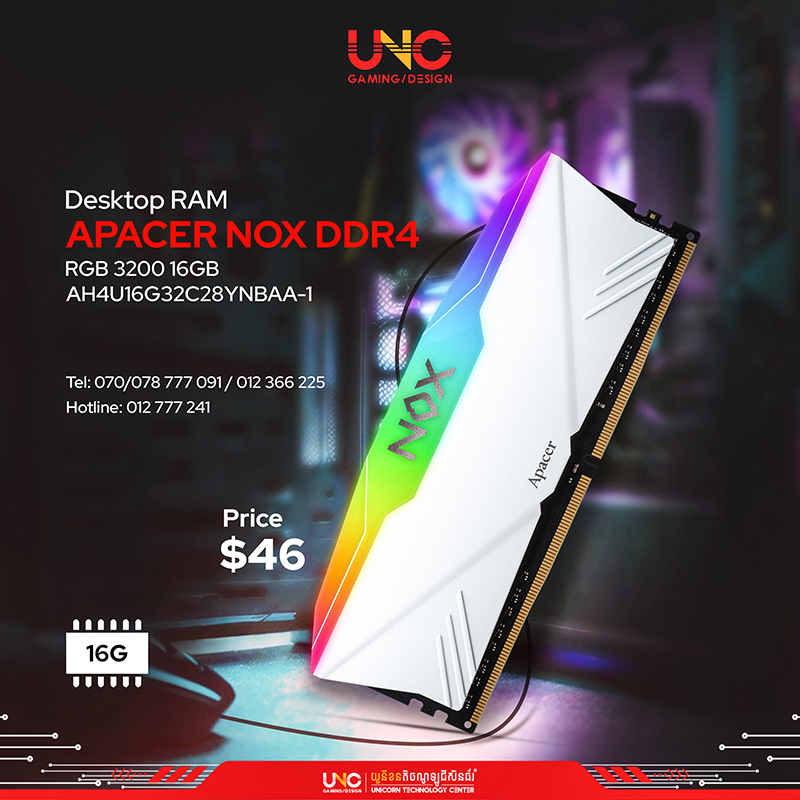Desktop RAM APACER NOX DDR4 RGB 3200 16GB ( AH4U16G32C28YNBAA-1 )