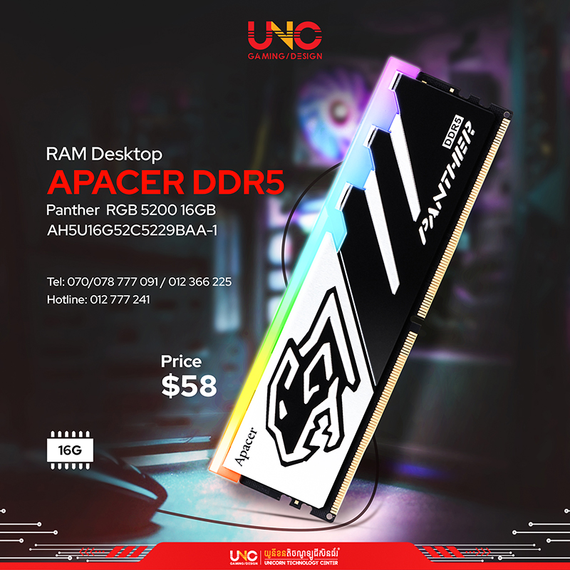 RAM Desktop APACER DDR5 Panther RGB 5200 16GB ( AH5U16G52C5229BAA-1 )