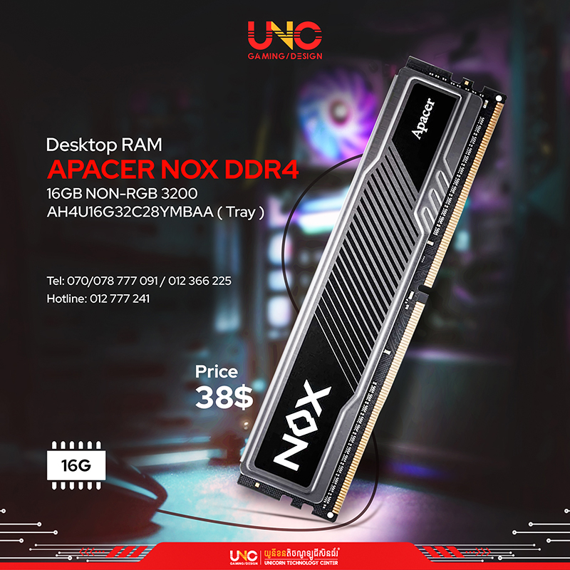 Desktop RAM APACER NOX DDR4 16GB NON-RGB 3200 ( AH4U16G32C28YMBAA ) ( Tray )