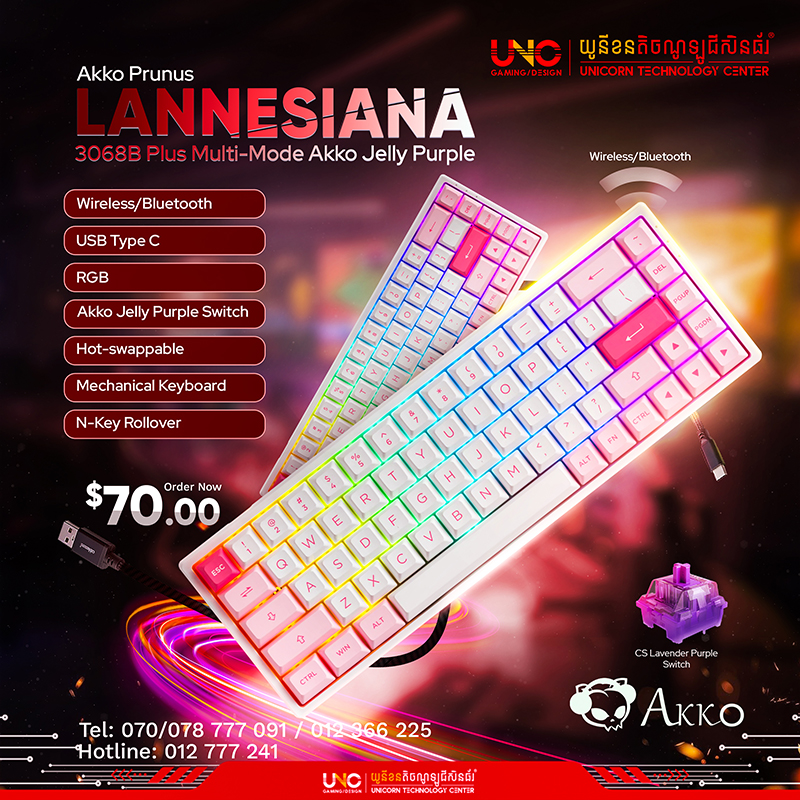 Blue on White 3068B Plus Multi-Mode Akko Jelly Pink ( Wireless/Bluetooth/USB Type C / RGB​ / Akko Jelly Pink Switch / Hot-swappable / N-Key Rollover / Mechanical Keyboard )