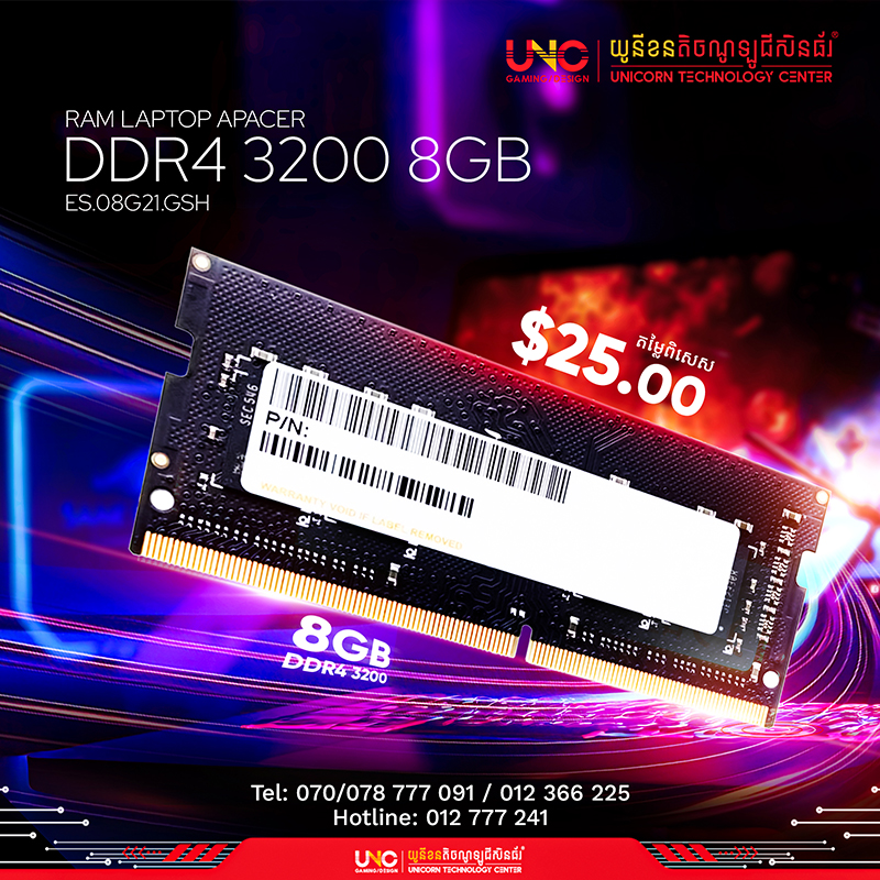 RAM LAPTOP APACER DDR4 3200 8GB ( ES.08G21.GSH )