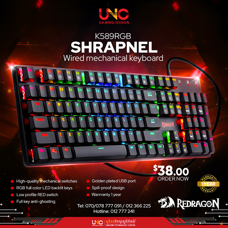 K589RGB "Shrapnel, wired mechanical keyboard High-quality mechanical switches | RGB full color LED backlit keys